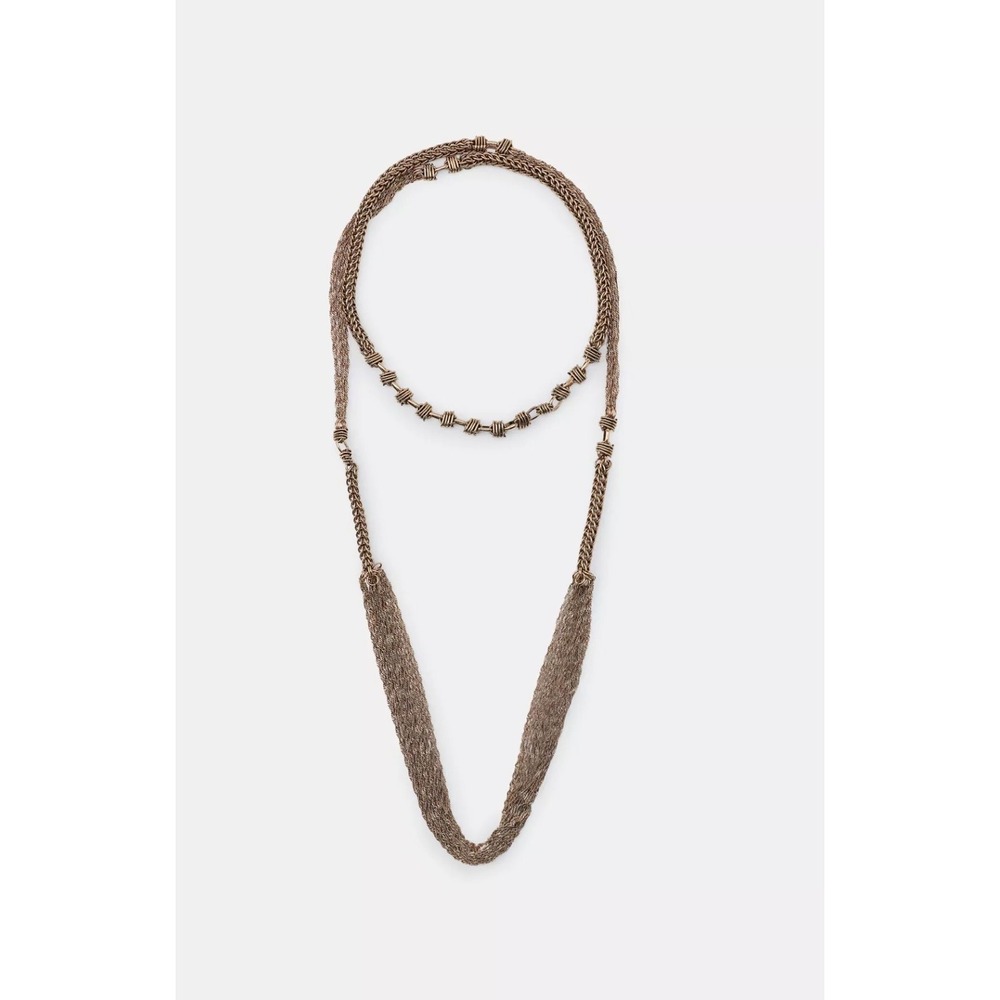 ZARA NWOT Extra Long Gold Tone Multi Chain Necklace Runway Statement Draped